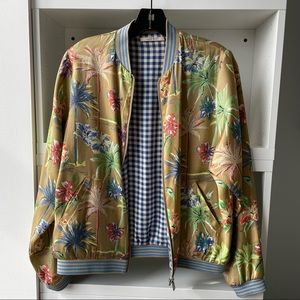 Scotch & Soda Reversible floral and plaid bomber jacket.